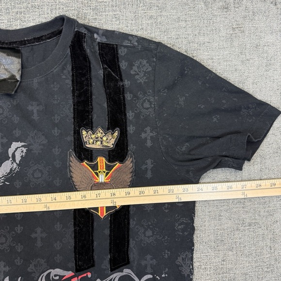Raw Blue T Shirt Mens XL Black Y2K Lion Royalty Reigns Grunge Skull Wings - Picture 6 of 8